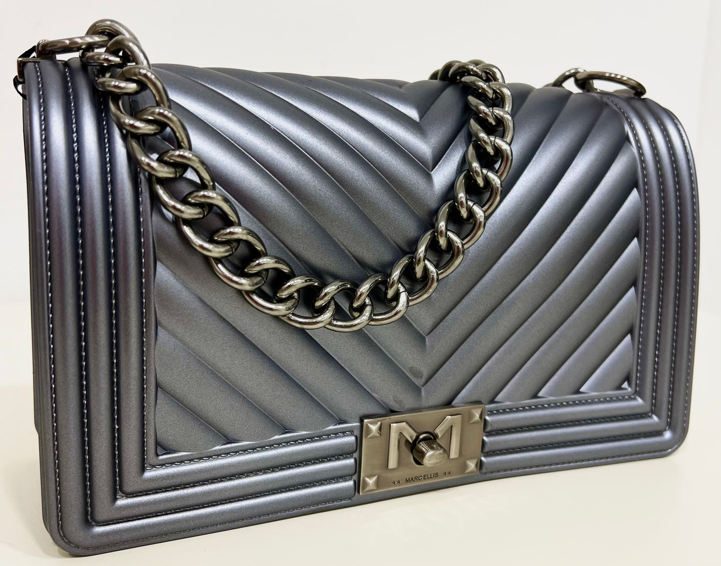 Flat-bag gun metal/satin “Marc Ellis”