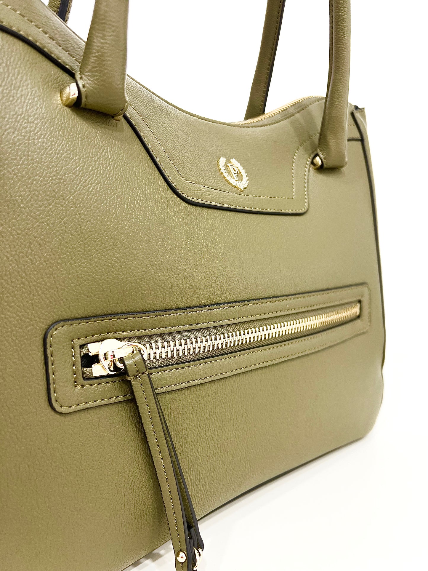 Borsa doppio manico zipper oliva “Pollini”