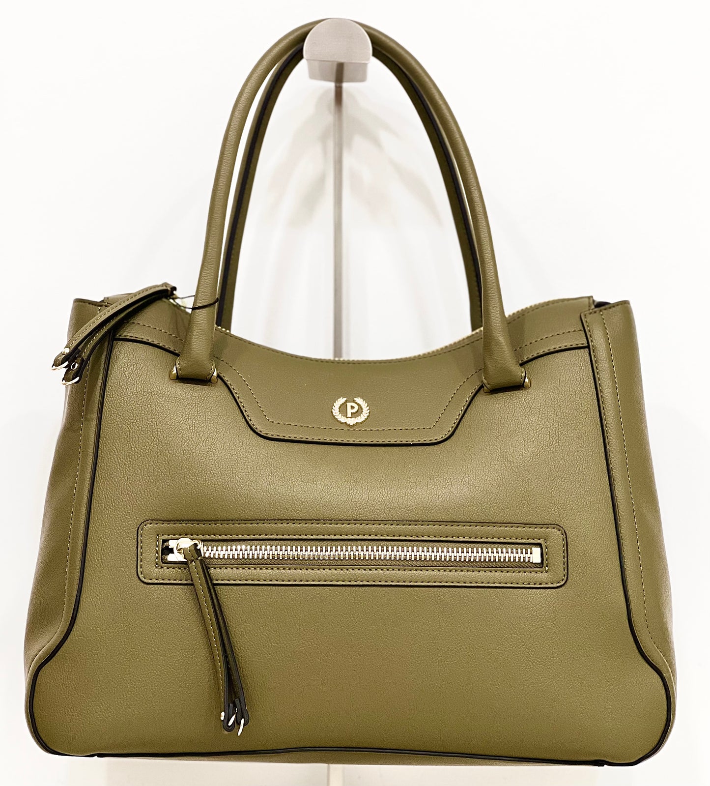 Borsa doppio manico zipper oliva “Pollini”