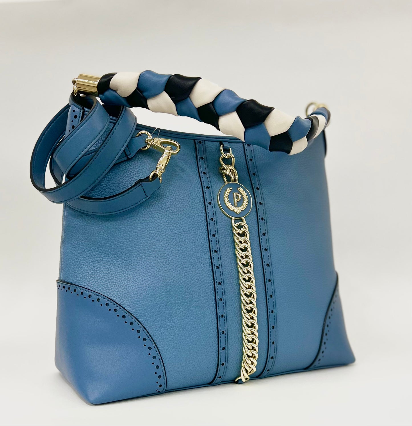 Borsa a spalla in pelle color jeans “Pollini”