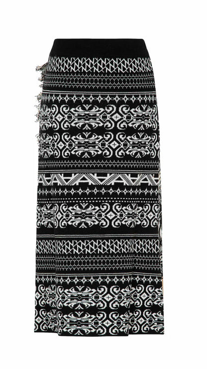 Gonna lunga a portafoglio in jacquard e lana merinos “Akep”