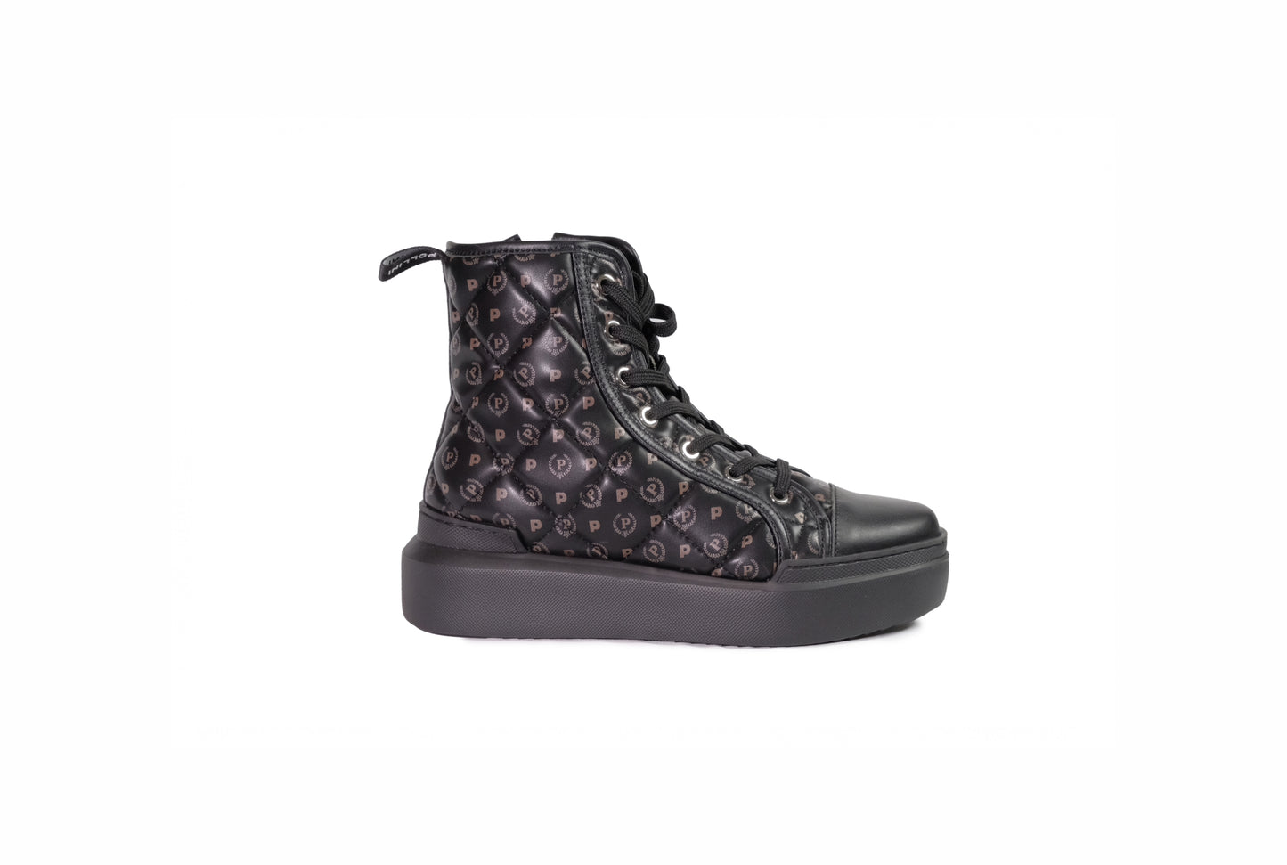 Sneakers alte in vitello nero con chiusura a zip laterale “Pollini Heritage”