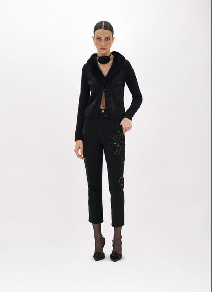 Cardigan con ricamo e collo in faux fur “Blugirl”