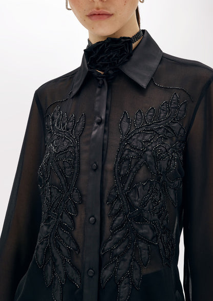 Camicia slim in georgette con ricamo “Blugirl”