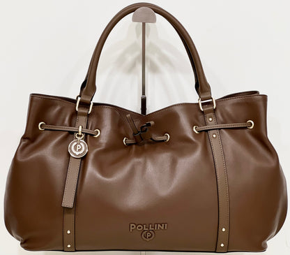 Borsa doppio manico in nappa marrone “Pollini”
