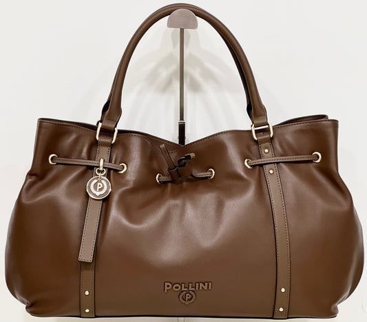 Borsa doppio manico in nappa marrone “Pollini”
