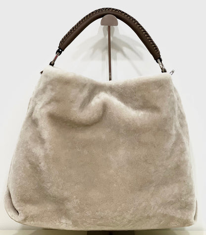 Borsa a spalla in montone grigio chiaro “Roberto Festa”
