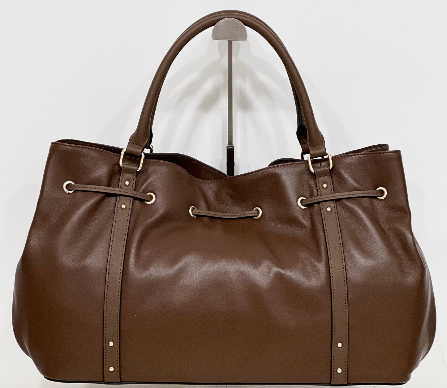 Borsa doppio manico in nappa marrone “Pollini”