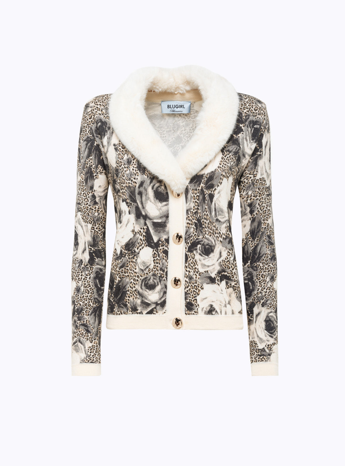 Cardigan stampato con collo in faux fur “Blugirl”