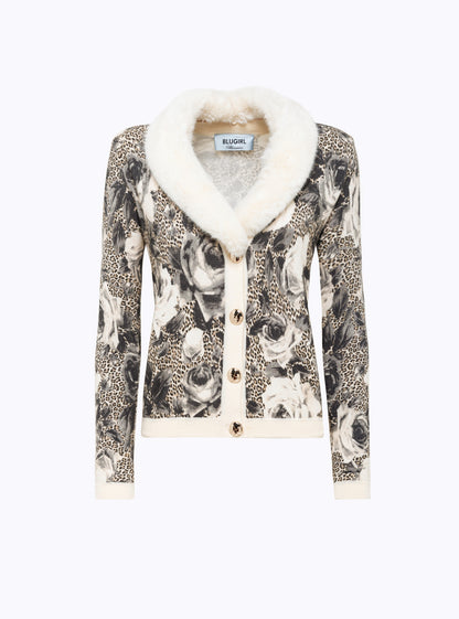 Cardigan stampato con collo in faux fur “Blugirl”