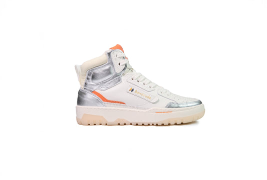 Sneakers alta in pelle bianca argento e arancio “Barracuda”