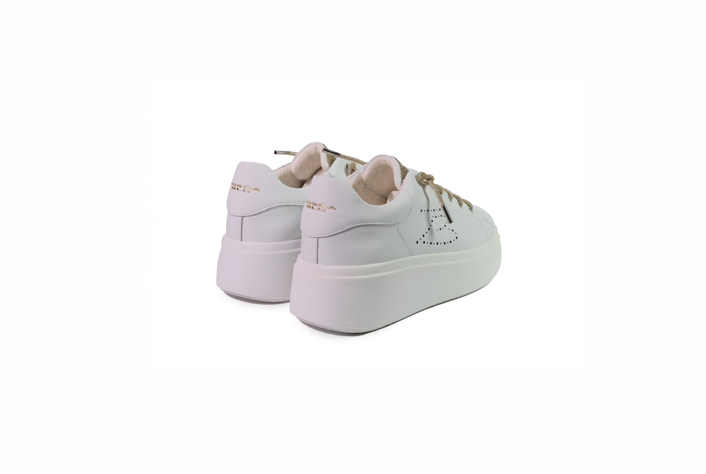 Sneakers in pelle bianca con micro strass dorati “Tosca Blu”
