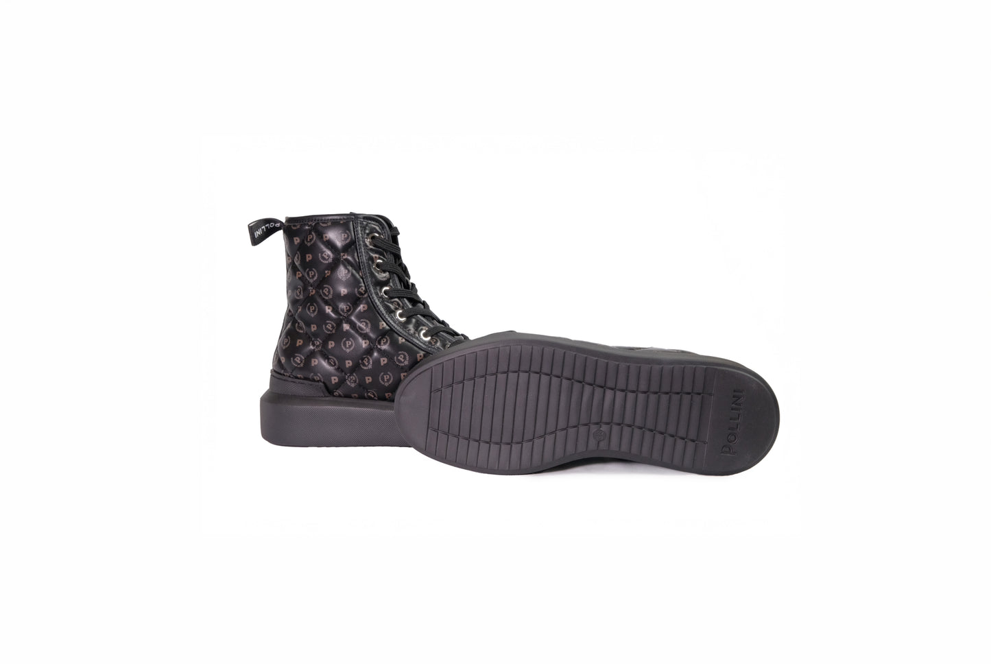 Sneakers alte in vitello nero con chiusura a zip laterale “Pollini Heritage”