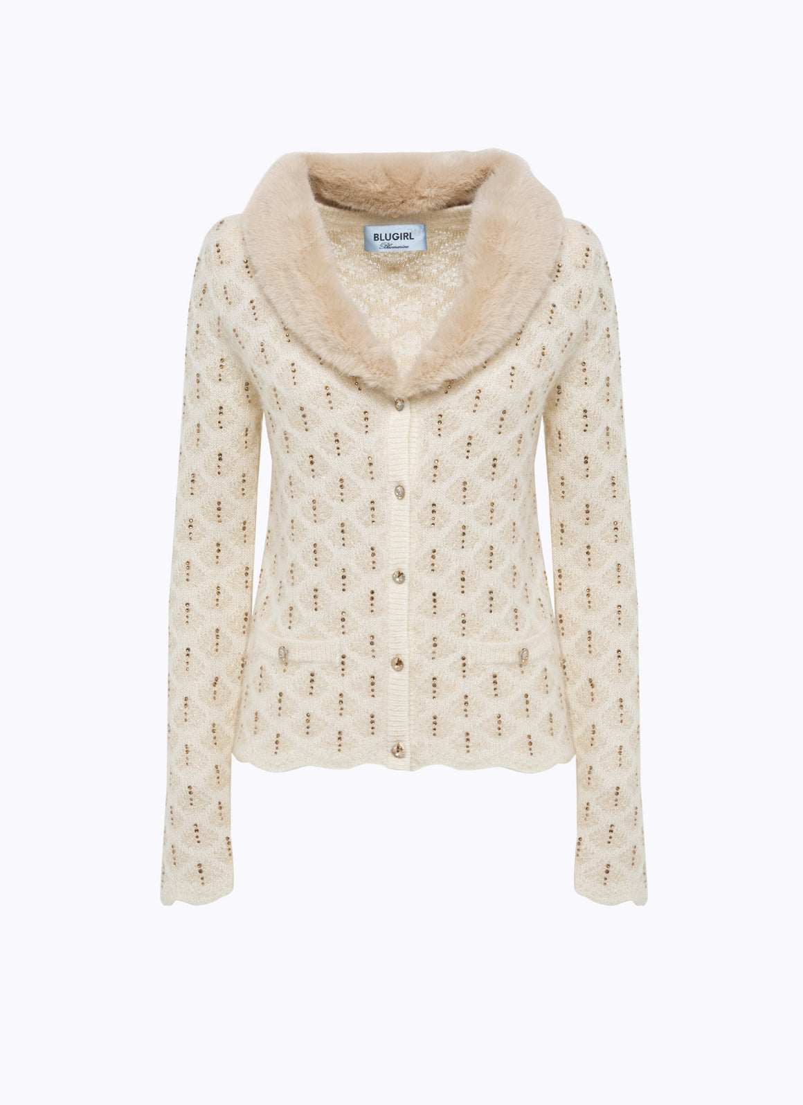 Cardigan con strass e collo in faux fur “Blugirl”