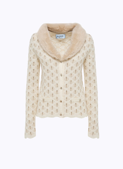 Cardigan con strass e collo in faux fur “Blugirl”