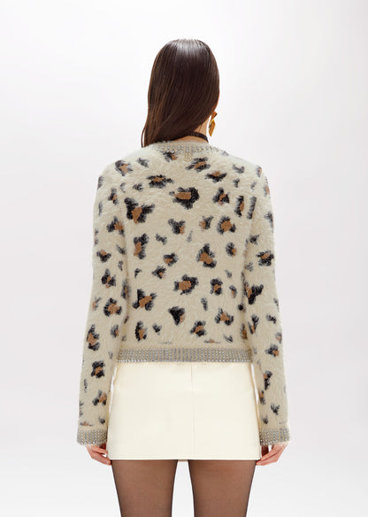 Cardigan jacquard animalier con strass “Blugirl”