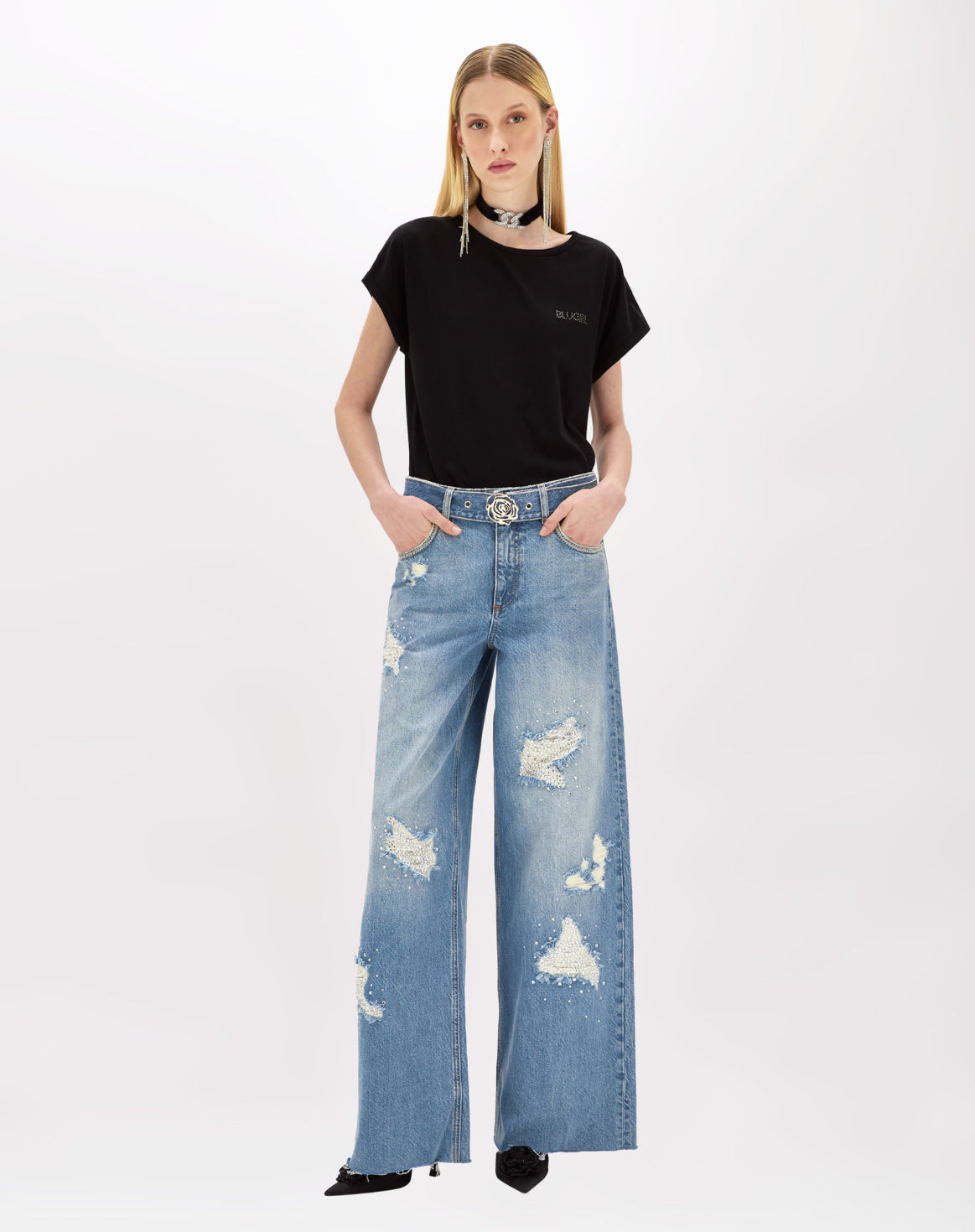 T-shirt in jersey e logo in strass “Blugirl”