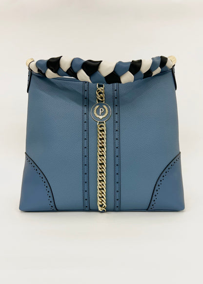 Borsa a spalla in pelle color jeans “Pollini”