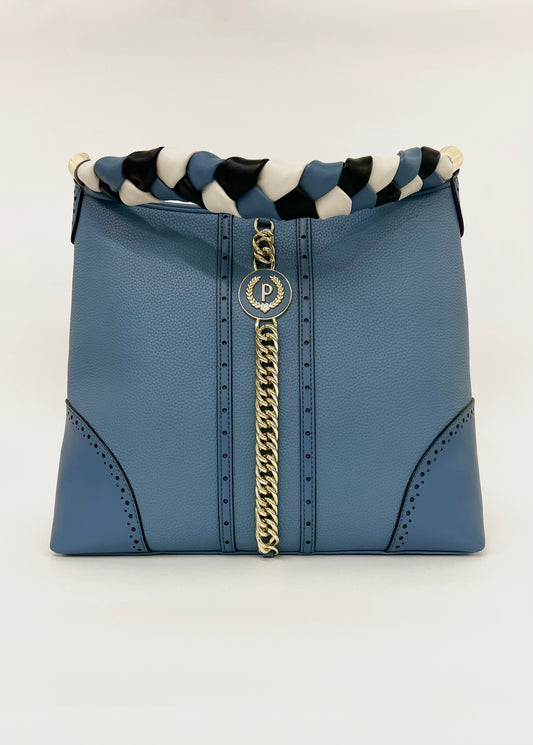 Borsa a spalla in pelle color jeans “Pollini”