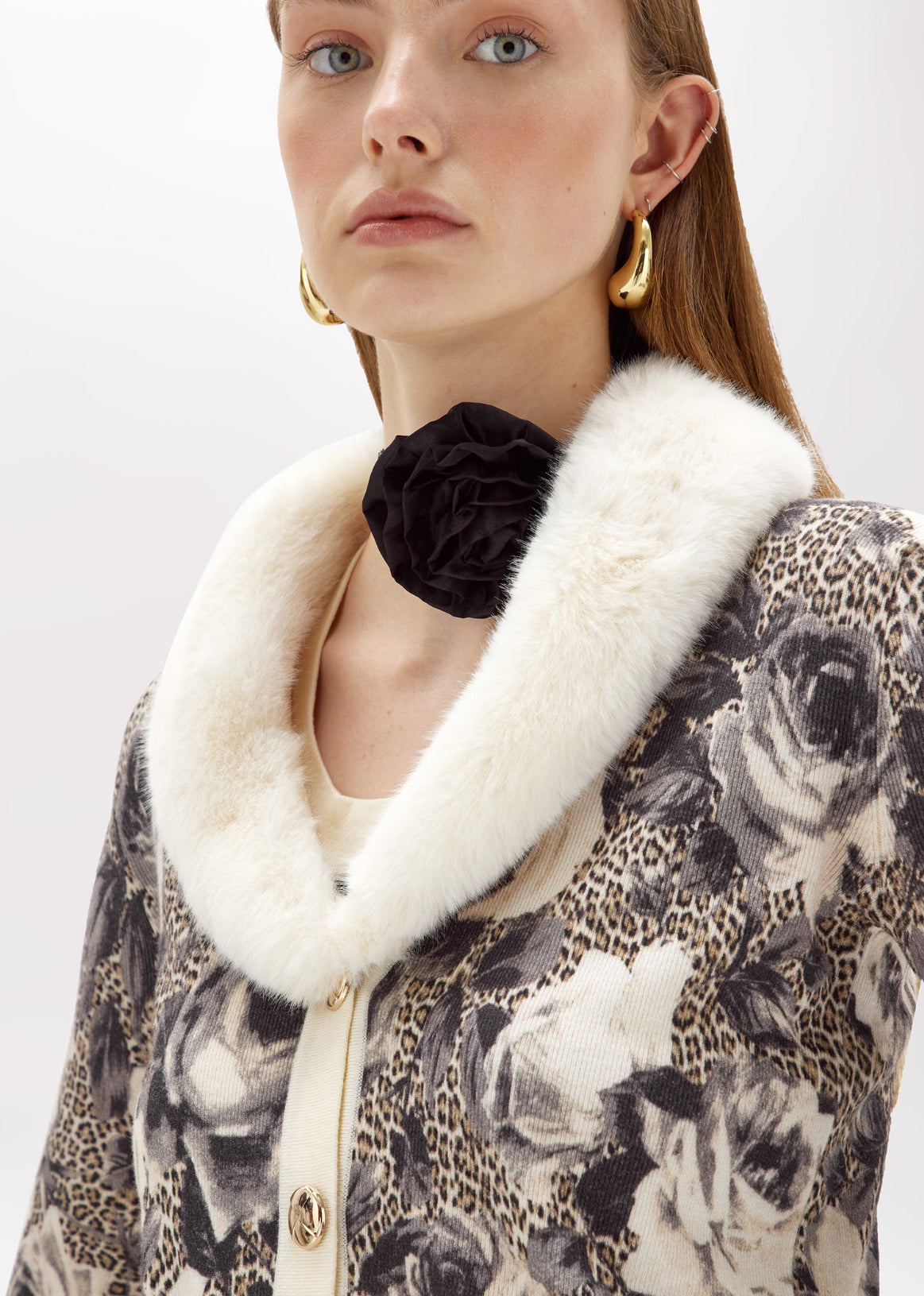 Cardigan stampato con collo in faux fur “Blugirl”