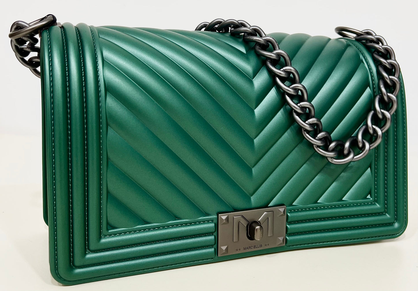 Flat-bag forest green/satin “Marc Ellis”