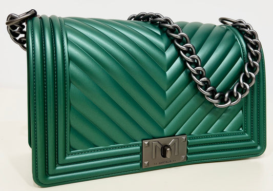 Flat-bag forest green/satin “Marc Ellis”