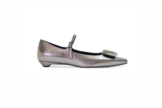 Ballerina gioiello in pelle laminata acciaio “Chantal”
