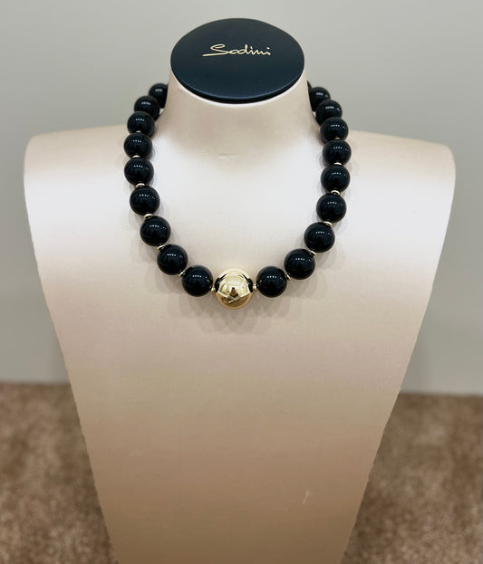 Collana corta a boule grandi tribeca nero “Sodini”