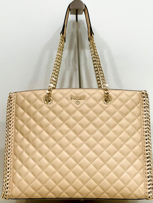 Tote bag trapuntata interlock beige “Pollini”