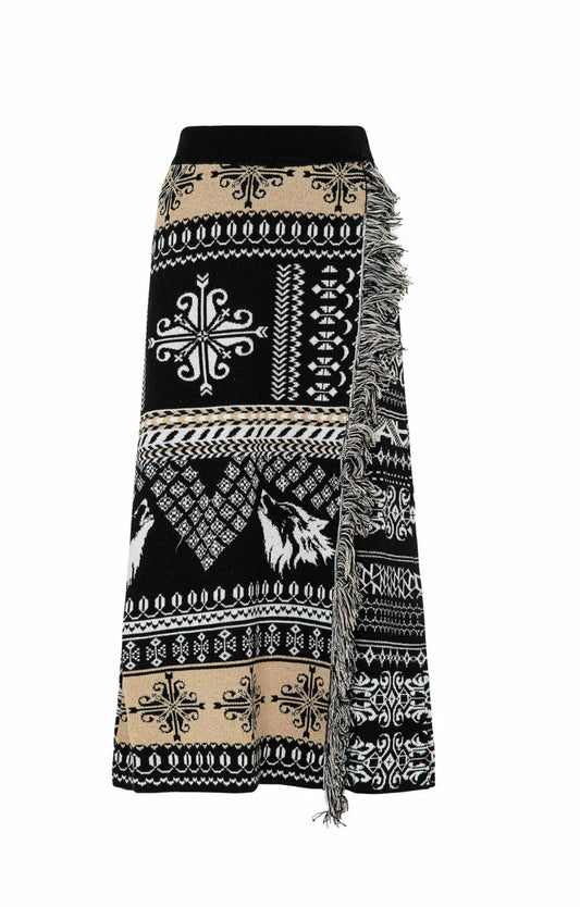 Gonna lunga a portafoglio in jacquard e lana merinos “Akep”