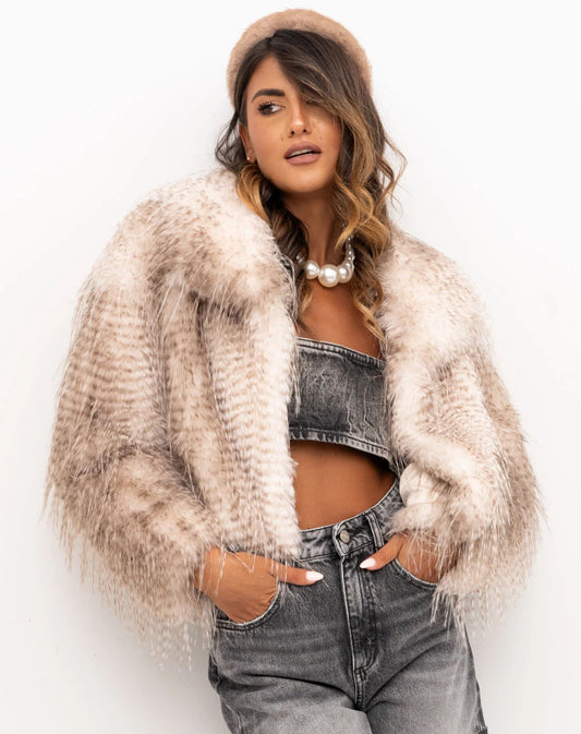 Cappotto corto in faux fur beige “Blugirl”
