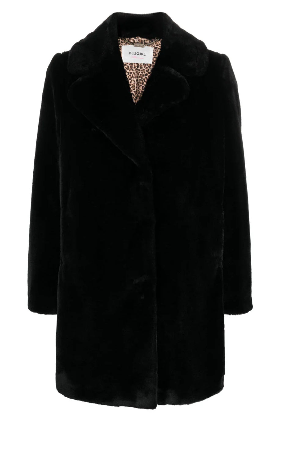 Cappotto in faux fur nero con spilla “Blugirl”