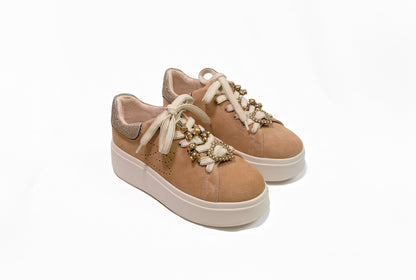 Sneakers Lily in suede con accessori color cuoio “Tosca Blu”