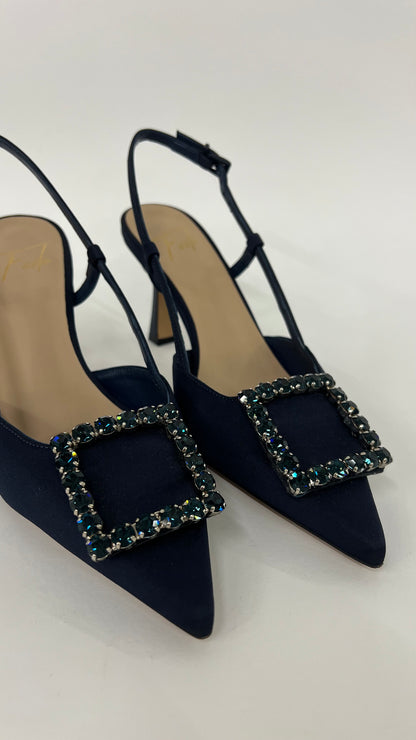 Décolleté aperte dietro in raso blu “Festa”