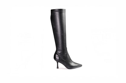 Stivale alto in vitello nero stretch “Anna F.”
