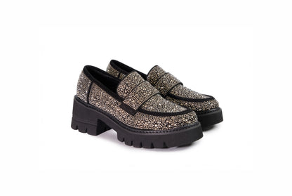 Mocassino nero con strass “Tosca Blu”