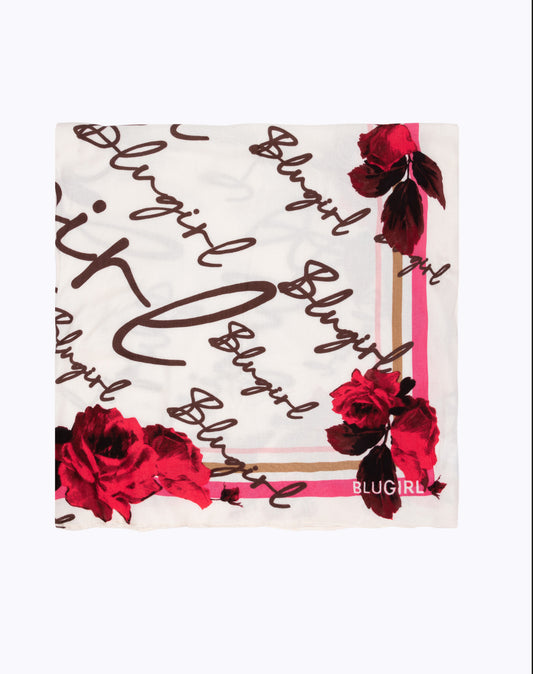 Foulard con stampa logo e rose “Blugirl”