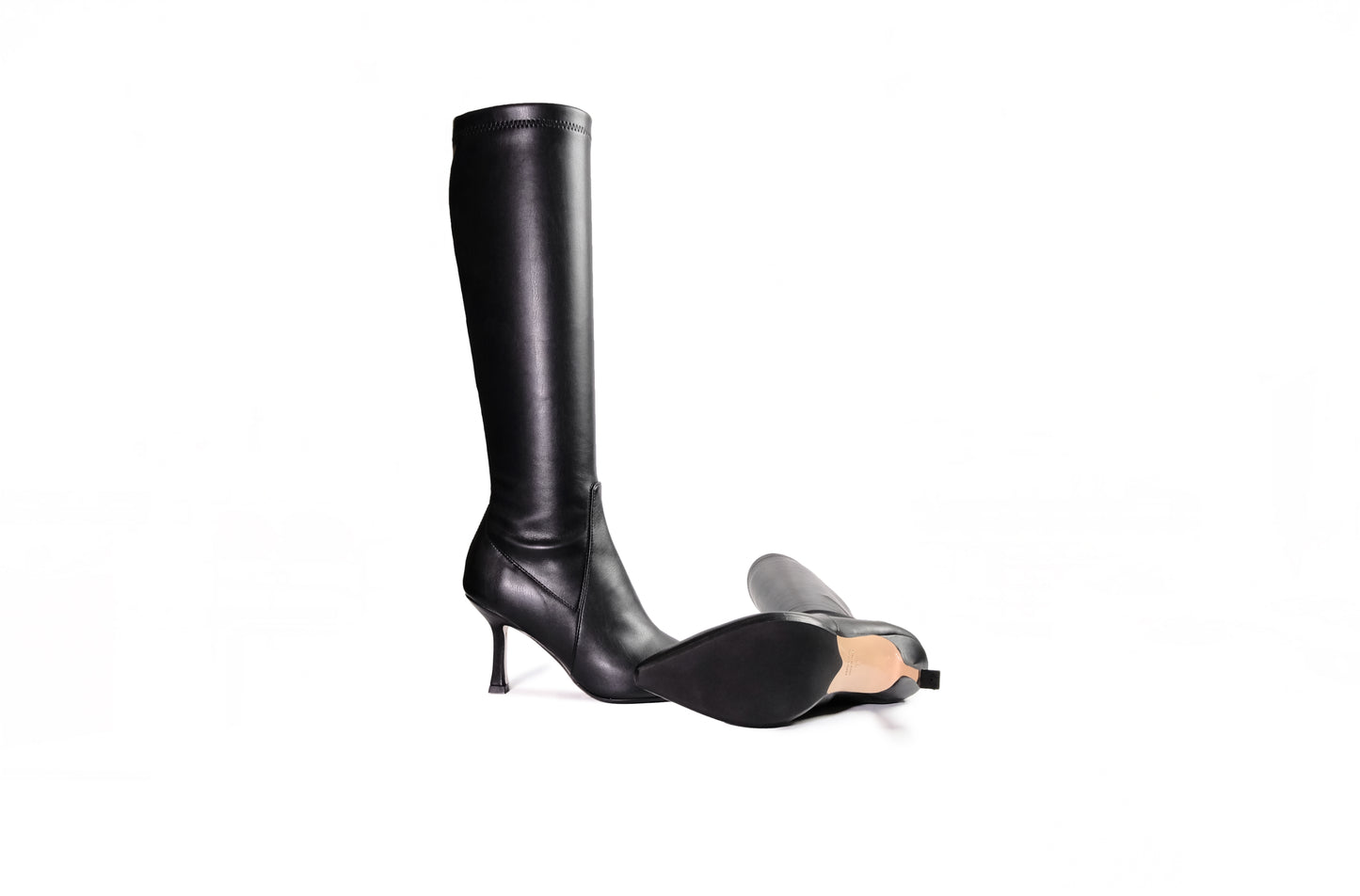Stivale alto in vitello nero stretch “Anna F.”