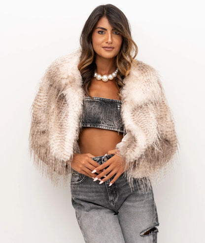 Cappotto corto in faux fur beige “Blugirl”