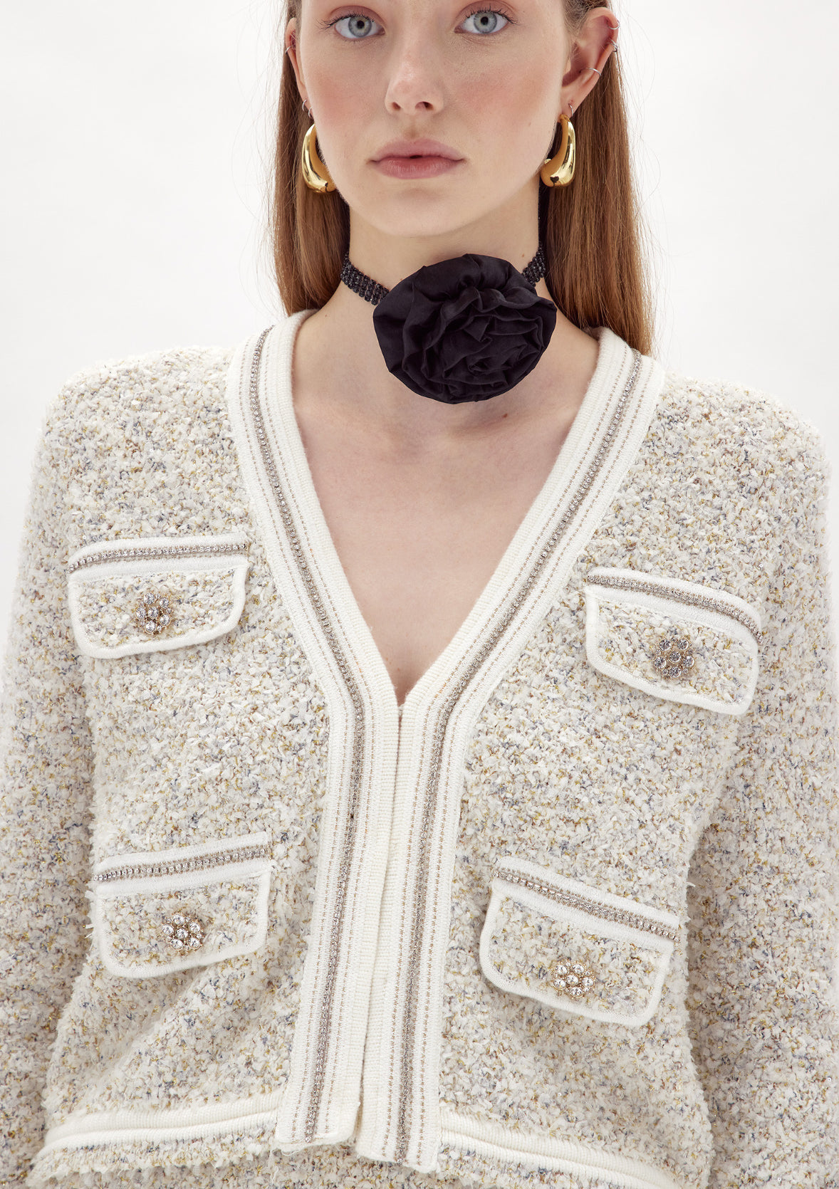 Cardigan in filato bouclè con strass “Blugirl”