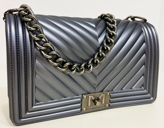 Flat-bag gun metal/satin “Marc Ellis”