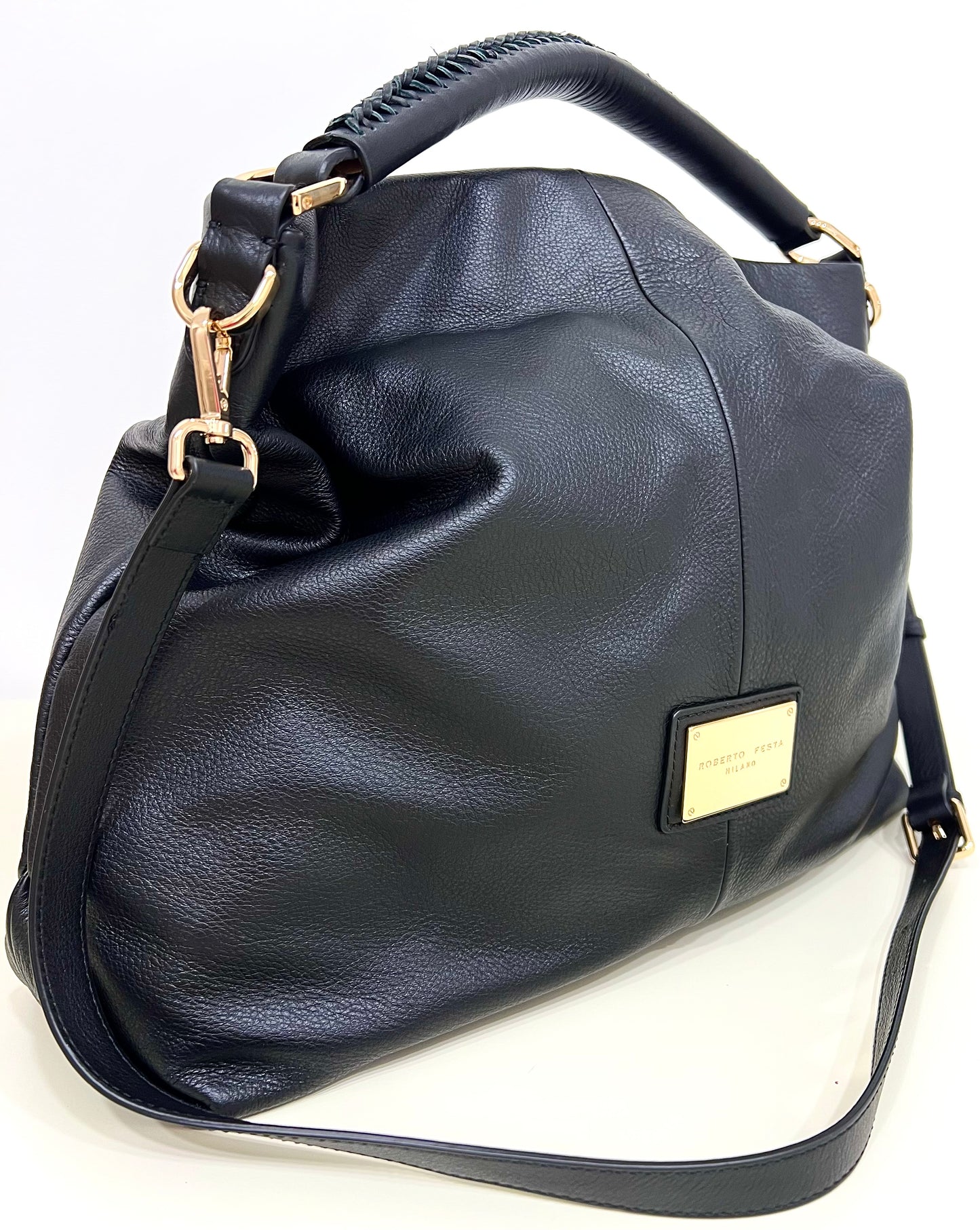 Borsa a spalla in pelle morbida nera “Roberto Festa”
