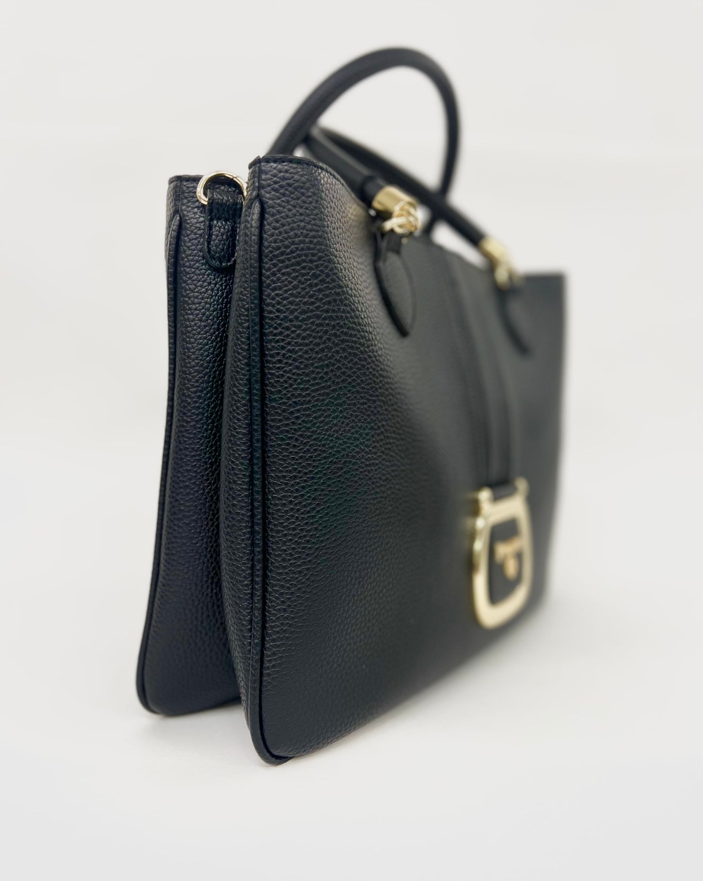Borsa con doppio manico in pelle nera “Pollini”