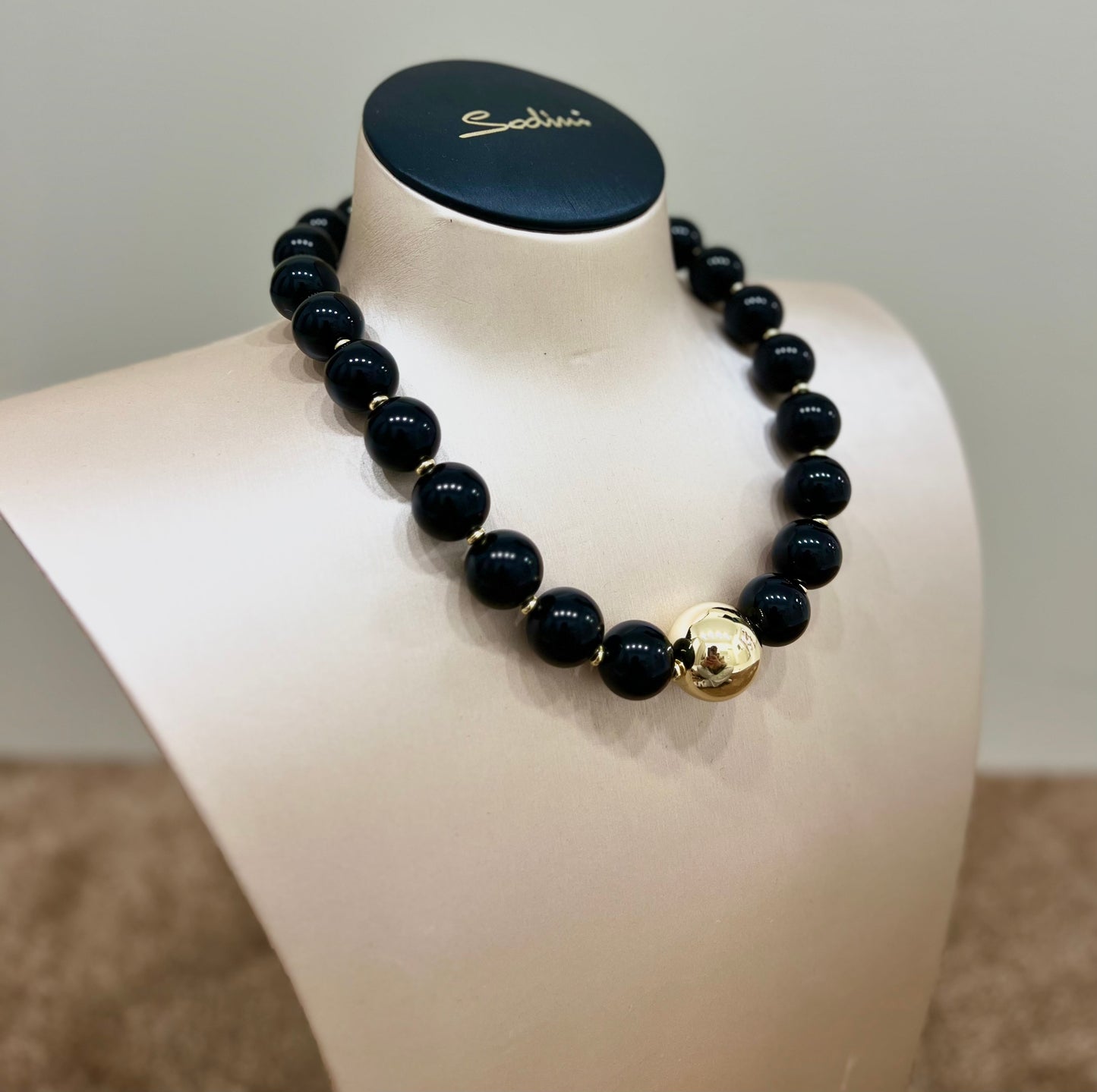 Collana corta a boule grandi tribeca nero “Sodini”
