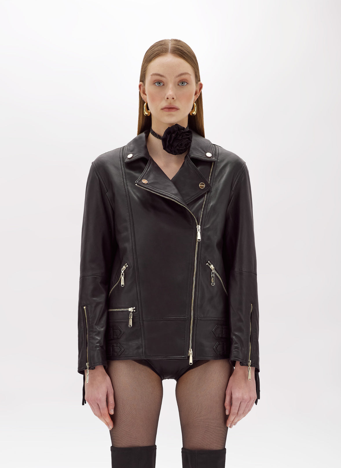 Giacca chiodo in pelle con frange “Blugirl”