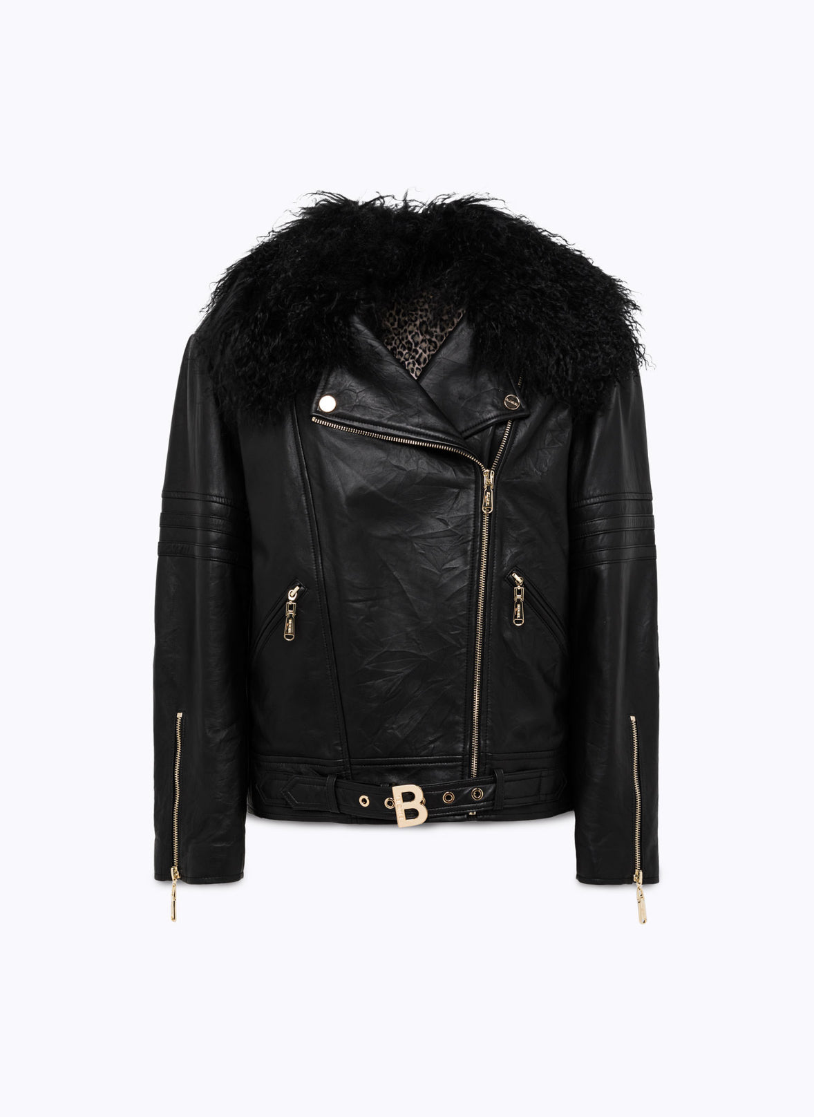 Giacca a chiodo in pelle con faux fur