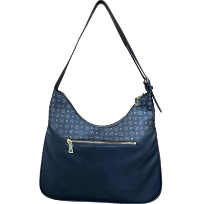 Borsa a spalla in pelle nera con logo “Pollini”