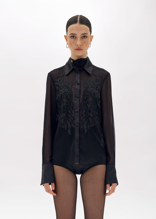 Camicia slim in georgette con ricamo “Blugirl”