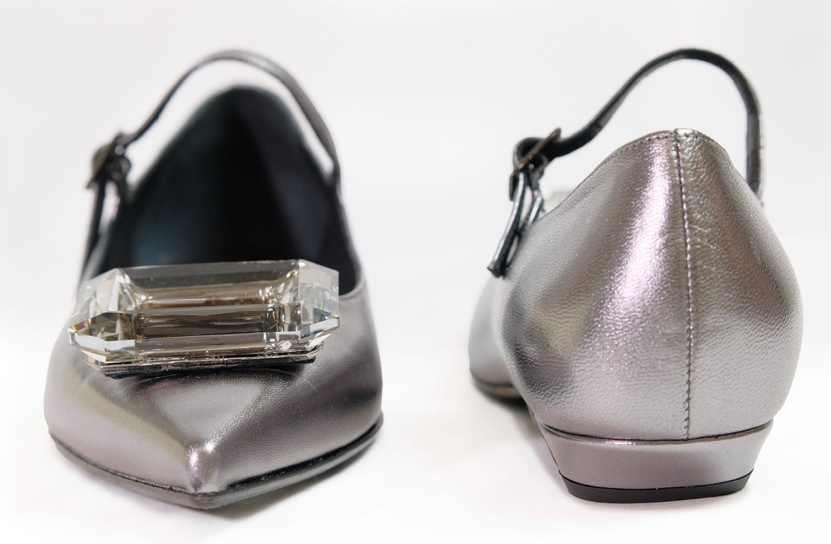 Ballerina gioiello in pelle laminata acciaio “Chantal”