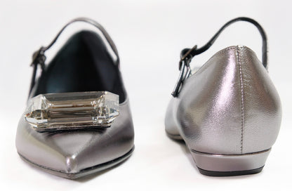 Ballerina gioiello in pelle laminata acciaio “Chantal”